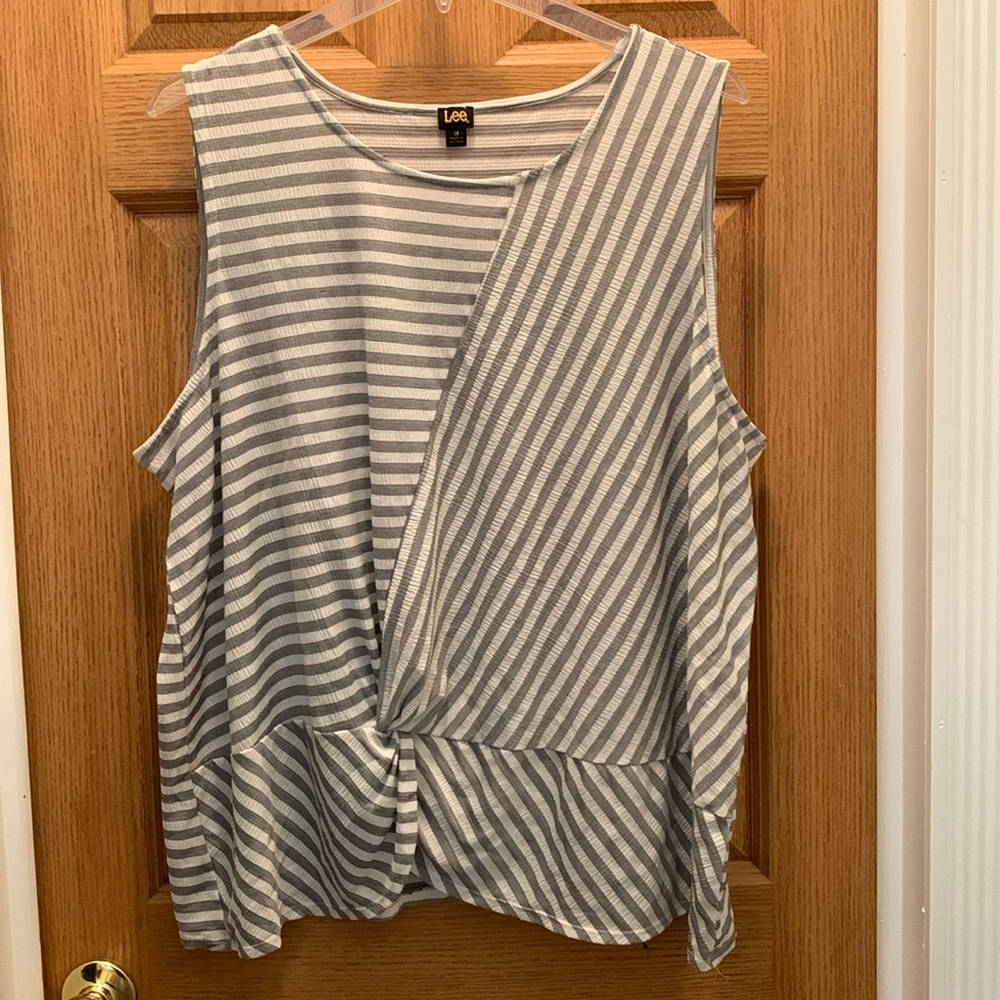 Lee Gray and White Stripped sleeveless top.